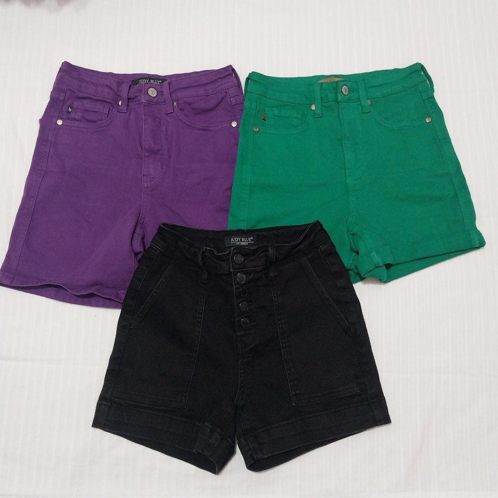 Judy Blue Garment Dyed Denim Shorts Women S Black Green Purple High Rise Shorts